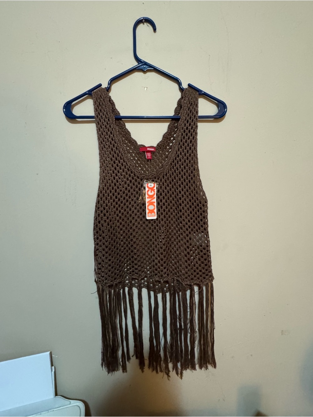 BONGO Brown Crochet Fringe Tank Top L